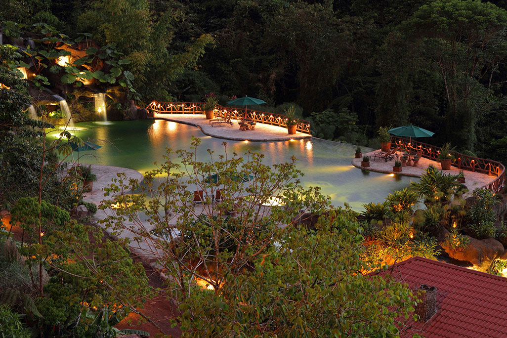 Peace Lodge pool at night